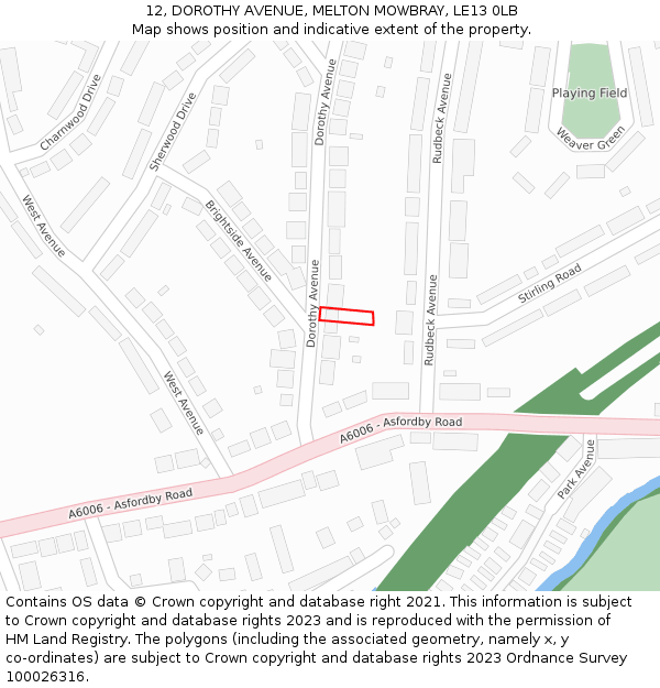 12, DOROTHY AVENUE, MELTON MOWBRAY, LE13 0LB: Location map and indicative extent of plot