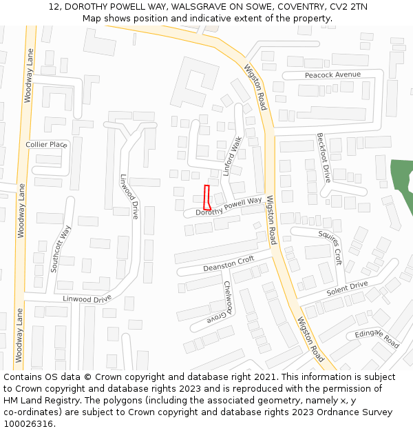 12, DOROTHY POWELL WAY, WALSGRAVE ON SOWE, COVENTRY, CV2 2TN: Location map and indicative extent of plot