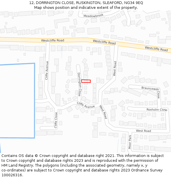 12, DORRINGTON CLOSE, RUSKINGTON, SLEAFORD, NG34 9EQ: Location map and indicative extent of plot