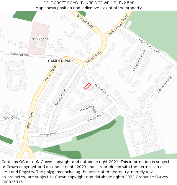12, DORSET ROAD, TUNBRIDGE WELLS, TN2 5AP: Location map and indicative extent of plot