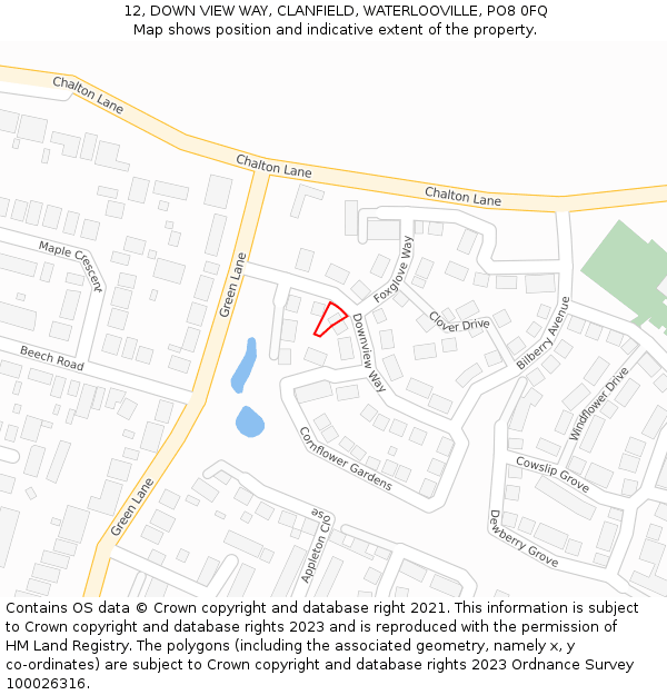12, DOWN VIEW WAY, CLANFIELD, WATERLOOVILLE, PO8 0FQ: Location map and indicative extent of plot