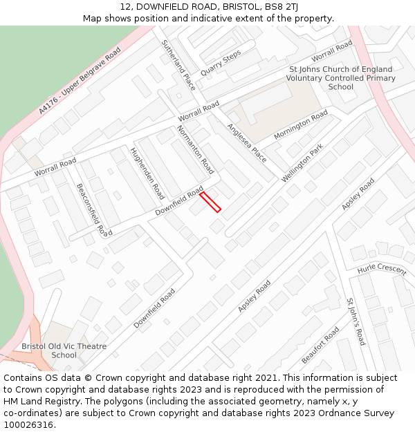 12, DOWNFIELD ROAD, BRISTOL, BS8 2TJ: Location map and indicative extent of plot