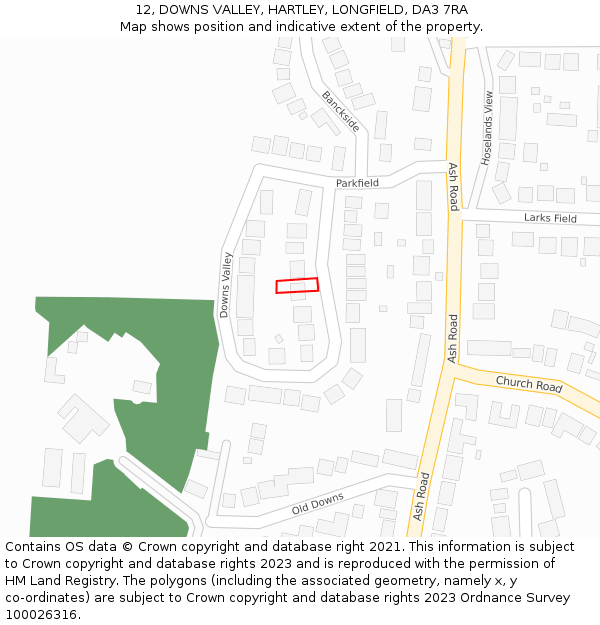 12, DOWNS VALLEY, HARTLEY, LONGFIELD, DA3 7RA: Location map and indicative extent of plot