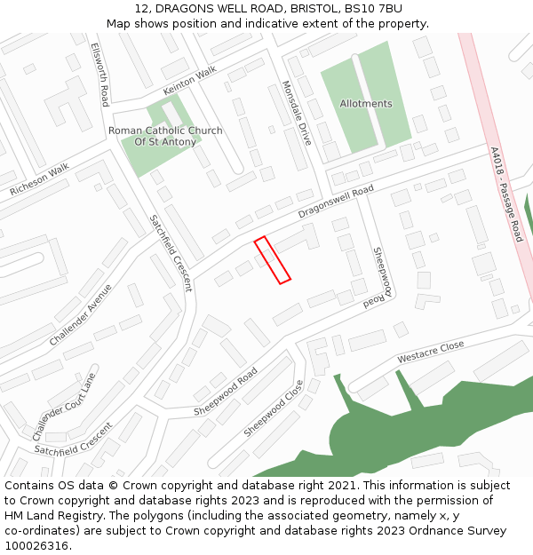12, DRAGONS WELL ROAD, BRISTOL, BS10 7BU: Location map and indicative extent of plot