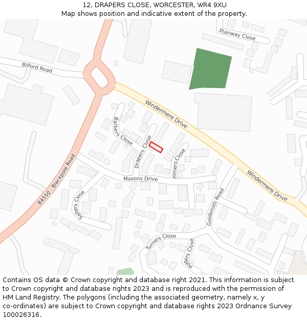 12, DRAPERS CLOSE, WORCESTER, WR4 9XU: Location map and indicative extent of plot