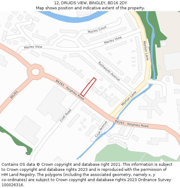 12, DRUIDS VIEW, BINGLEY, BD16 2DY: Location map and indicative extent of plot