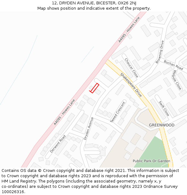 12, DRYDEN AVENUE, BICESTER, OX26 2NJ: Location map and indicative extent of plot