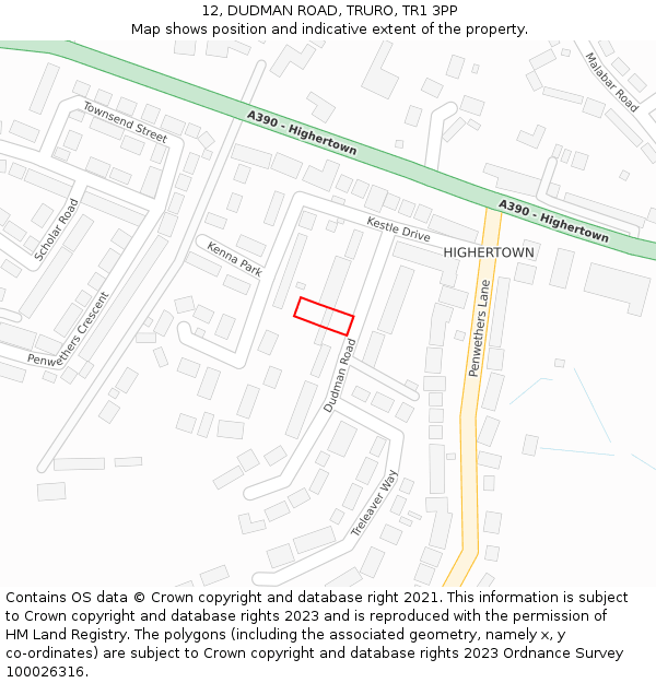 12, DUDMAN ROAD, TRURO, TR1 3PP: Location map and indicative extent of plot
