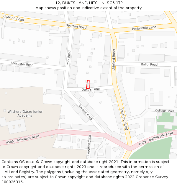 12, DUKES LANE, HITCHIN, SG5 1TP: Location map and indicative extent of plot