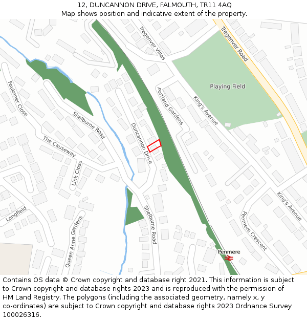 12, DUNCANNON DRIVE, FALMOUTH, TR11 4AQ: Location map and indicative extent of plot