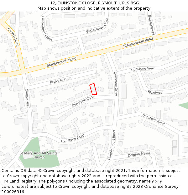 12, DUNSTONE CLOSE, PLYMOUTH, PL9 8SG: Location map and indicative extent of plot
