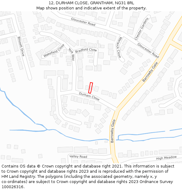 12, DURHAM CLOSE, GRANTHAM, NG31 8RL: Location map and indicative extent of plot
