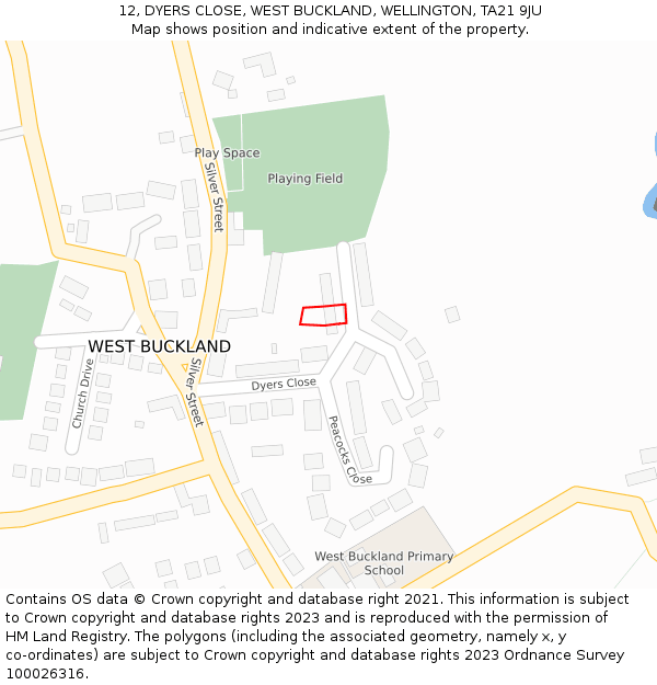 12, DYERS CLOSE, WEST BUCKLAND, WELLINGTON, TA21 9JU: Location map and indicative extent of plot