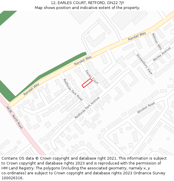 12, EARLES COURT, RETFORD, DN22 7JY: Location map and indicative extent of plot