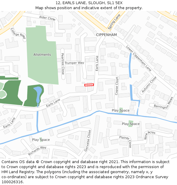 12, EARLS LANE, SLOUGH, SL1 5EX: Location map and indicative extent of plot