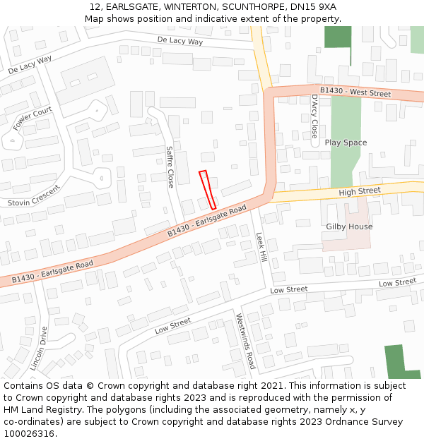 12, EARLSGATE, WINTERTON, SCUNTHORPE, DN15 9XA: Location map and indicative extent of plot