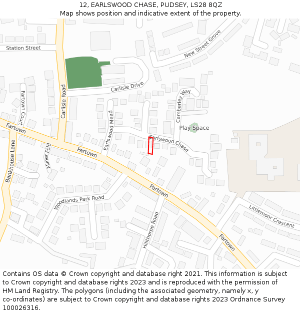 12, EARLSWOOD CHASE, PUDSEY, LS28 8QZ: Location map and indicative extent of plot