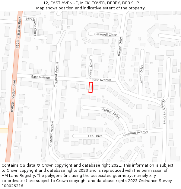 12, EAST AVENUE, MICKLEOVER, DERBY, DE3 9HP: Location map and indicative extent of plot
