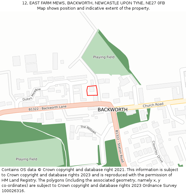 12, EAST FARM MEWS, BACKWORTH, NEWCASTLE UPON TYNE, NE27 0FB: Location map and indicative extent of plot