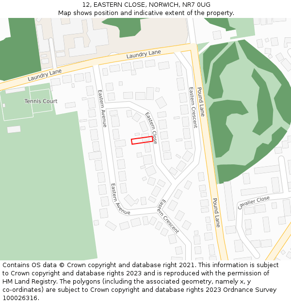 12, EASTERN CLOSE, NORWICH, NR7 0UG: Location map and indicative extent of plot