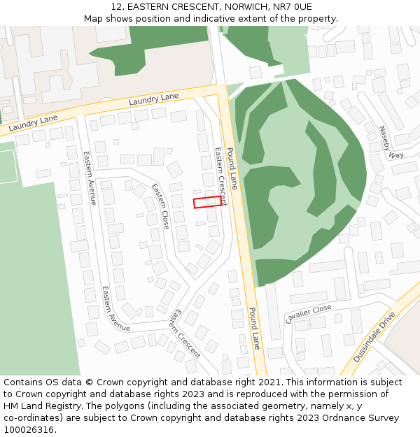 12, EASTERN CRESCENT, NORWICH, NR7 0UE: Location map and indicative extent of plot