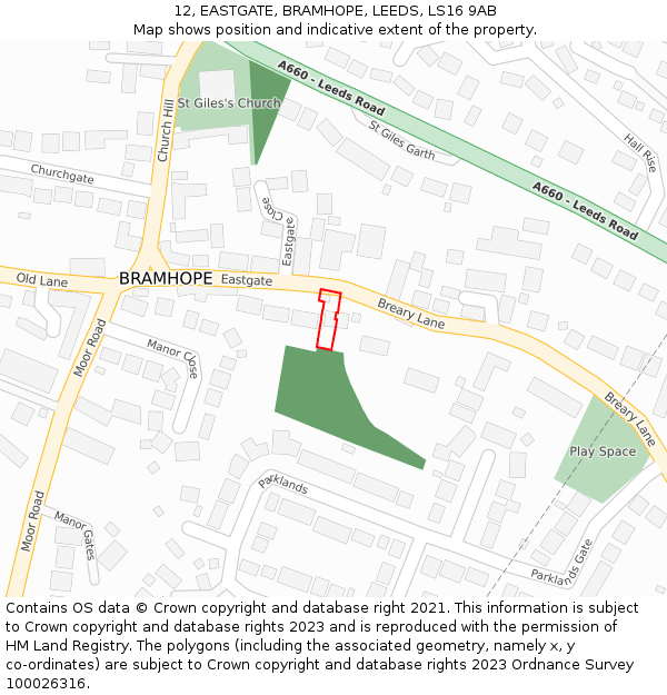 12, EASTGATE, BRAMHOPE, LEEDS, LS16 9AB: Location map and indicative extent of plot
