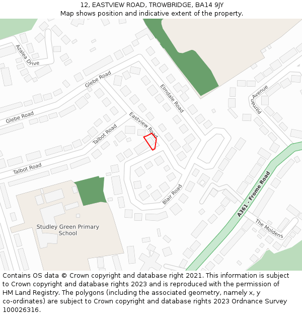12, EASTVIEW ROAD, TROWBRIDGE, BA14 9JY: Location map and indicative extent of plot