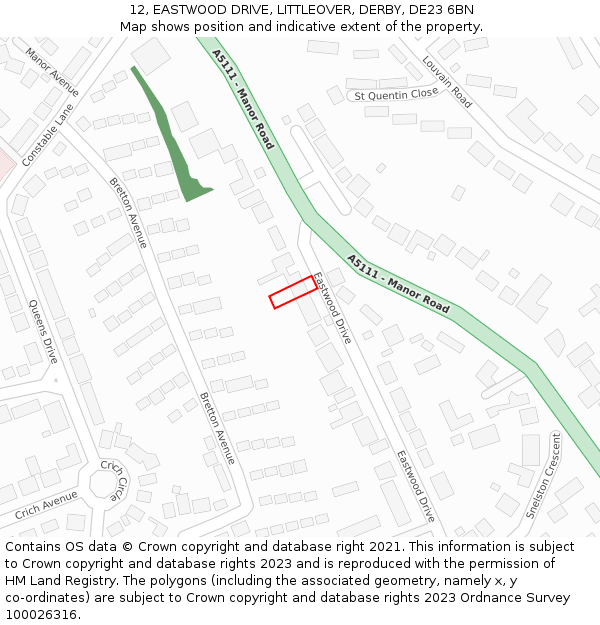 12, EASTWOOD DRIVE, LITTLEOVER, DERBY, DE23 6BN: Location map and indicative extent of plot