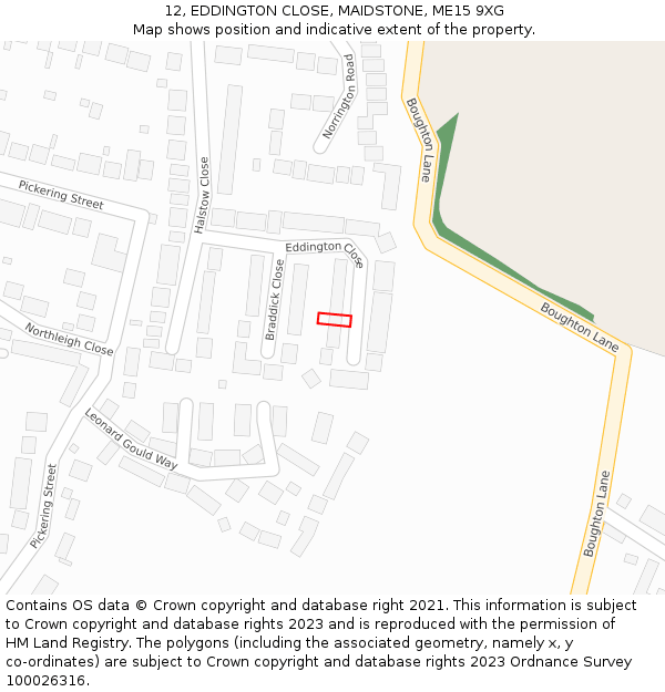 12, EDDINGTON CLOSE, MAIDSTONE, ME15 9XG: Location map and indicative extent of plot