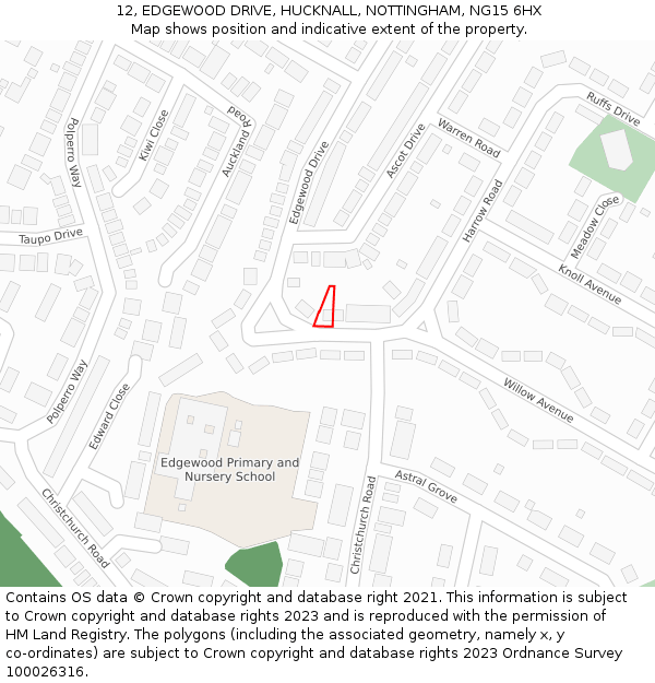 12, EDGEWOOD DRIVE, HUCKNALL, NOTTINGHAM, NG15 6HX: Location map and indicative extent of plot