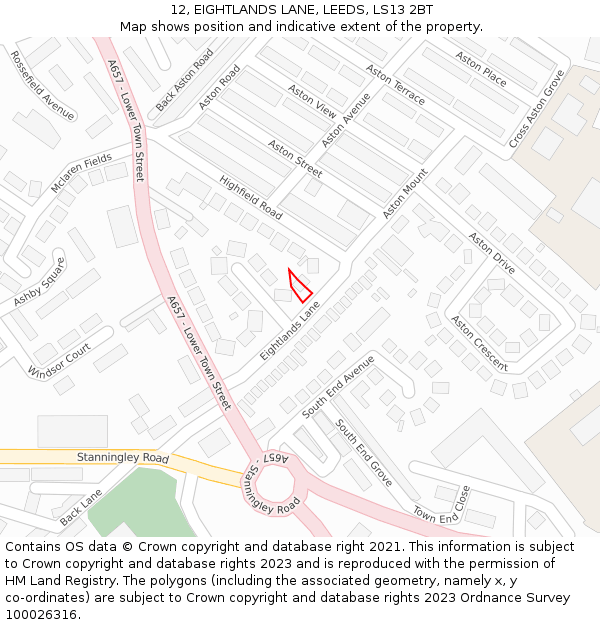 12, EIGHTLANDS LANE, LEEDS, LS13 2BT: Location map and indicative extent of plot