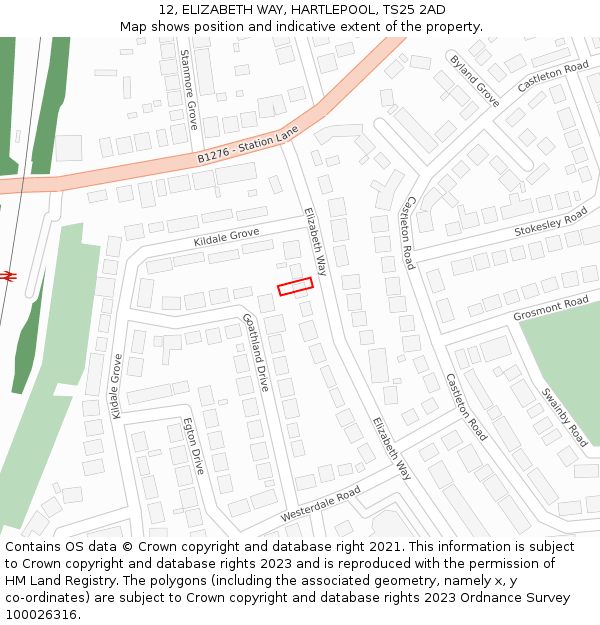 12, ELIZABETH WAY, HARTLEPOOL, TS25 2AD: Location map and indicative extent of plot