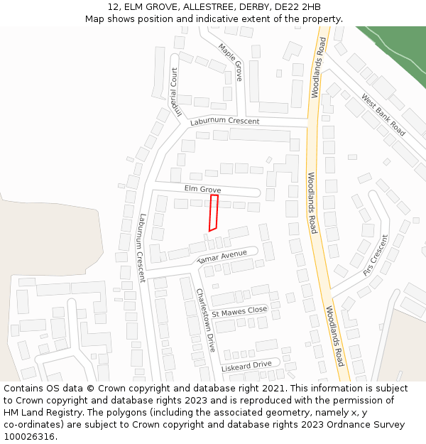 12, ELM GROVE, ALLESTREE, DERBY, DE22 2HB: Location map and indicative extent of plot