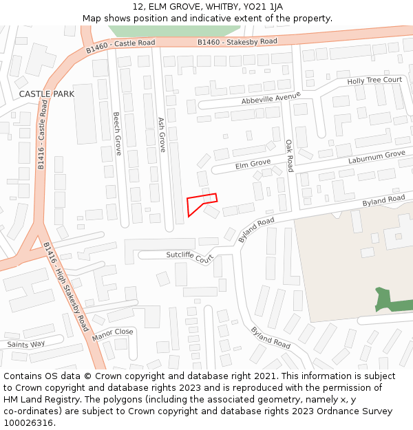 12, ELM GROVE, WHITBY, YO21 1JA: Location map and indicative extent of plot