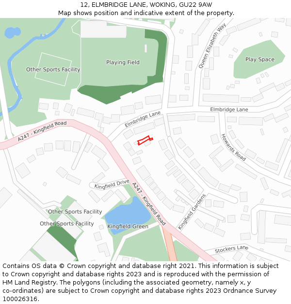 12, ELMBRIDGE LANE, WOKING, GU22 9AW: Location map and indicative extent of plot