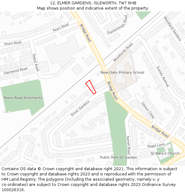 12, ELMER GARDENS, ISLEWORTH, TW7 6HB: Location map and indicative extent of plot