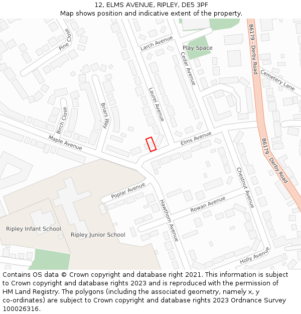12, ELMS AVENUE, RIPLEY, DE5 3PF: Location map and indicative extent of plot