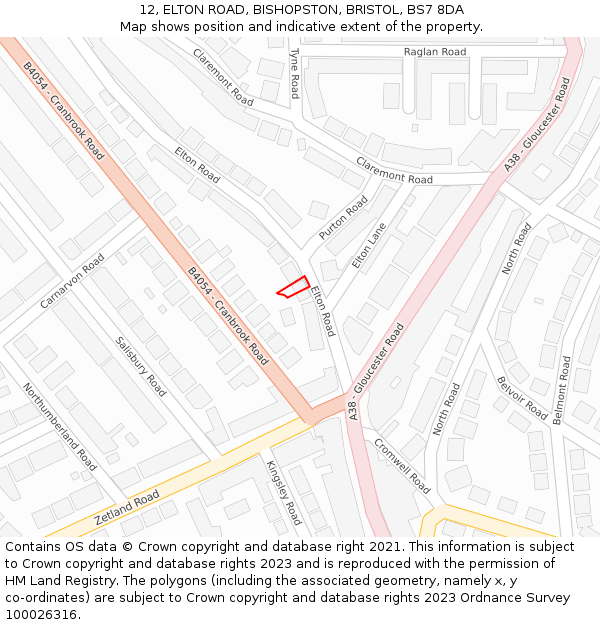12, ELTON ROAD, BISHOPSTON, BRISTOL, BS7 8DA: Location map and indicative extent of plot