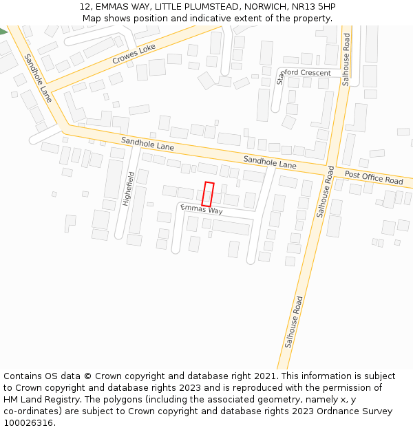 12, EMMAS WAY, LITTLE PLUMSTEAD, NORWICH, NR13 5HP: Location map and indicative extent of plot