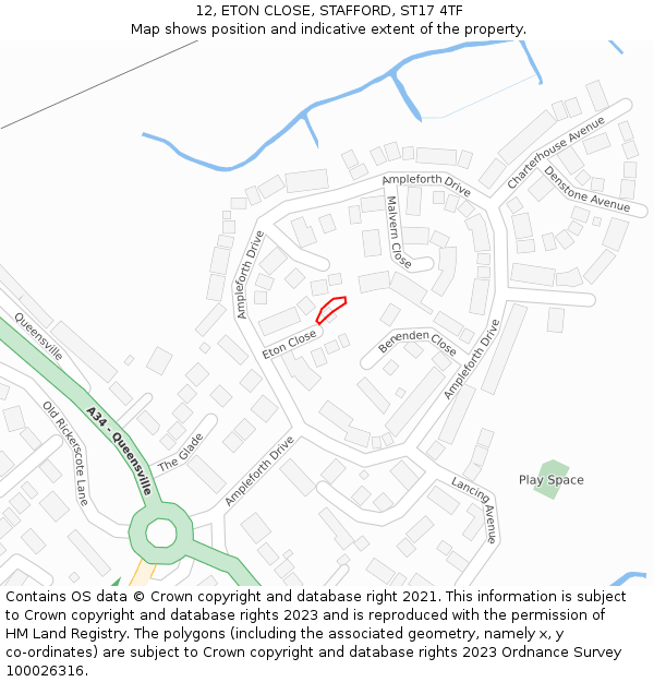 12, ETON CLOSE, STAFFORD, ST17 4TF: Location map and indicative extent of plot