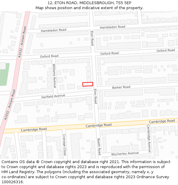 12, ETON ROAD, MIDDLESBROUGH, TS5 5EP: Location map and indicative extent of plot