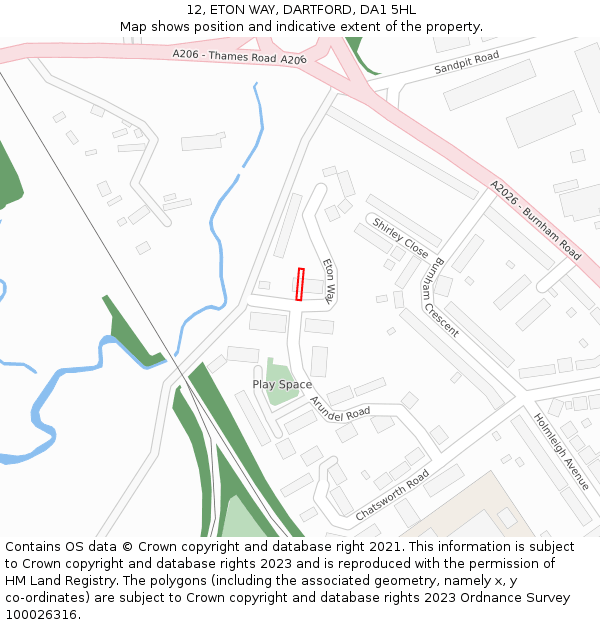 12, ETON WAY, DARTFORD, DA1 5HL: Location map and indicative extent of plot