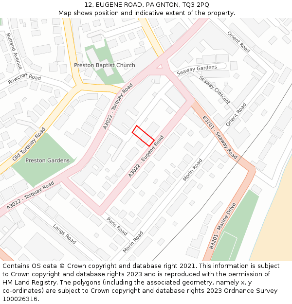 12, EUGENE ROAD, PAIGNTON, TQ3 2PQ: Location map and indicative extent of plot