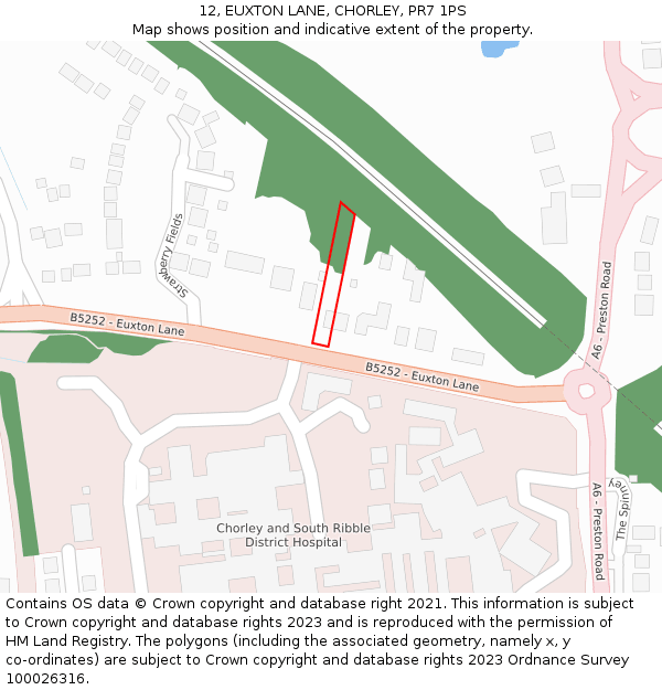 12, EUXTON LANE, CHORLEY, PR7 1PS: Location map and indicative extent of plot