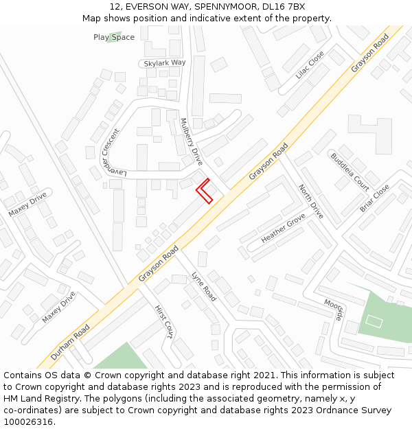 12, EVERSON WAY, SPENNYMOOR, DL16 7BX: Location map and indicative extent of plot