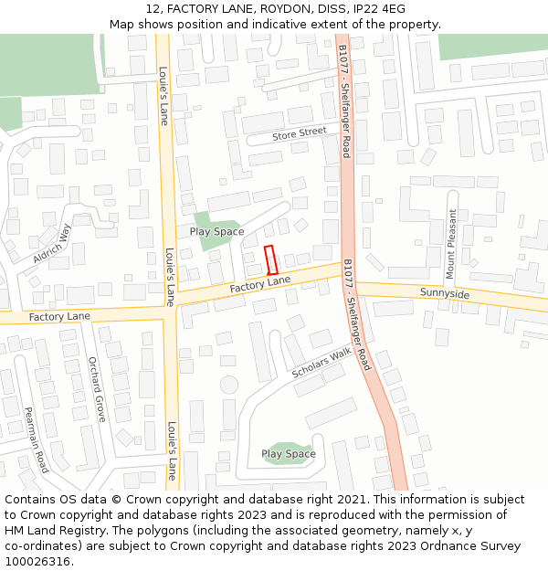 12, FACTORY LANE, ROYDON, DISS, IP22 4EG: Location map and indicative extent of plot