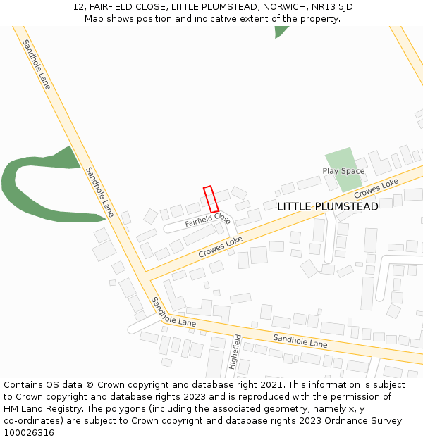 12, FAIRFIELD CLOSE, LITTLE PLUMSTEAD, NORWICH, NR13 5JD: Location map and indicative extent of plot