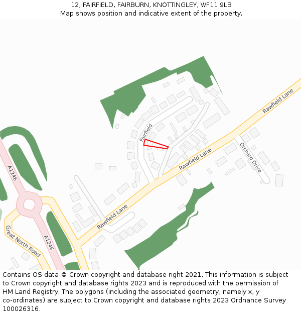 12, FAIRFIELD, FAIRBURN, KNOTTINGLEY, WF11 9LB: Location map and indicative extent of plot