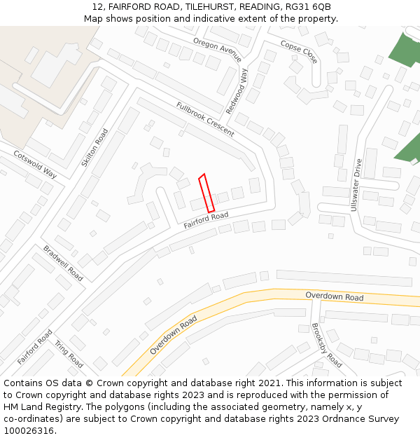 12, FAIRFORD ROAD, TILEHURST, READING, RG31 6QB: Location map and indicative extent of plot