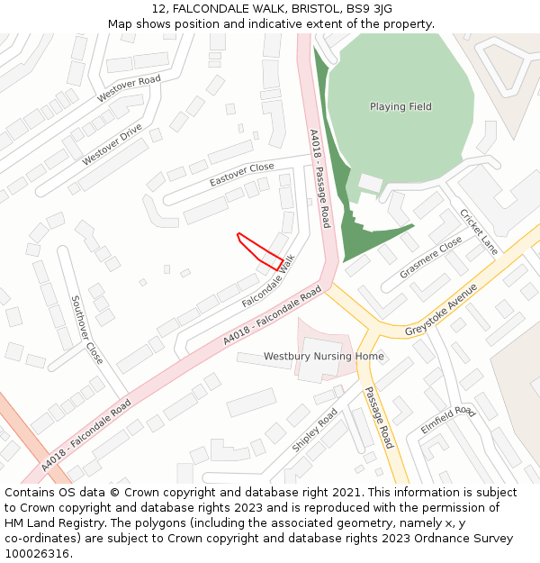 12, FALCONDALE WALK, BRISTOL, BS9 3JG: Location map and indicative extent of plot